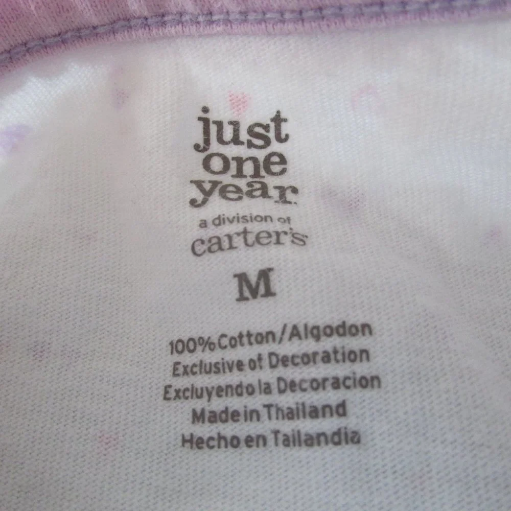 Carters Just One Year Zip Up Footed Sleeper Infant‎ Girls Medium White Hearts